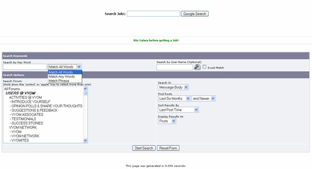 Discussion Forum Website Advanced Search Page