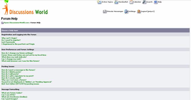 Discussion Forum Website Forum Help Page
