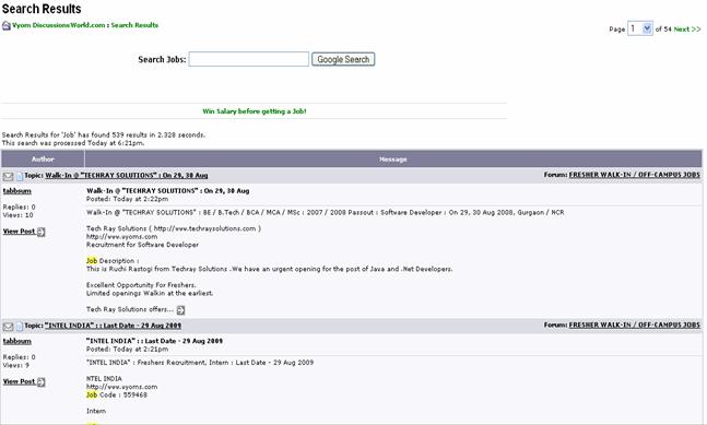 Discussion Forum Website Search Results Display Page